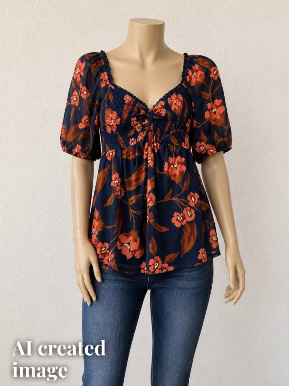 DR2 Navy and Coral short sleeve blouse - Medium